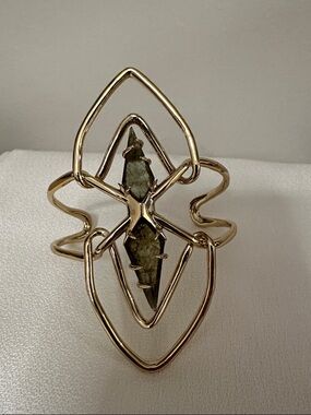 Alexis Bittar Gold-Tone Green Crystal Statement Cuff Bracelet